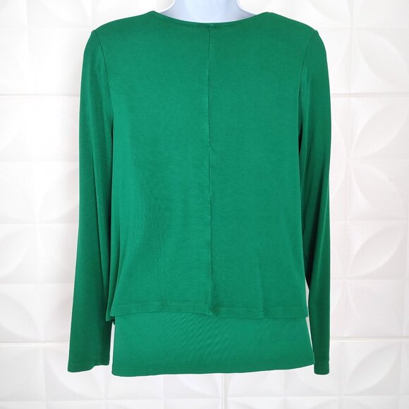 Green Stretch Knit Top Long Sleeve V-Neck Trapeze Double Layer XS Kettlewell - Picture 6 of 9